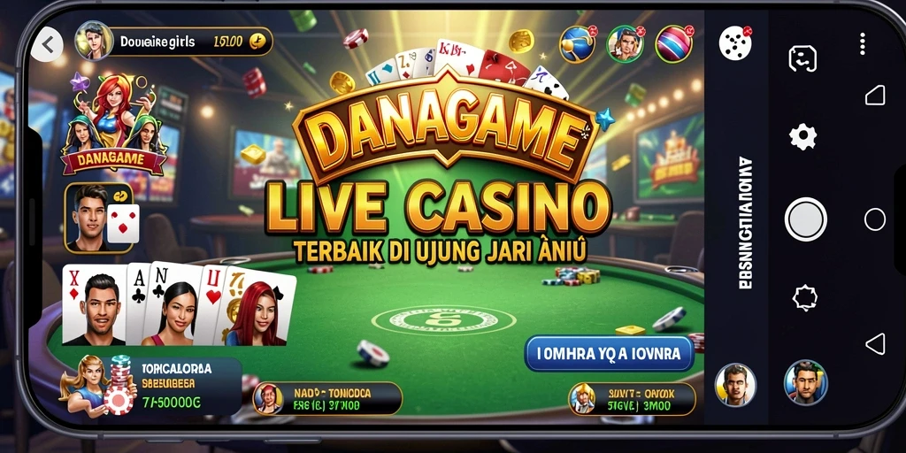 Screenshot utama DANAGAME menampilkan dealer live dan permainan kasino yang mendebarkan.