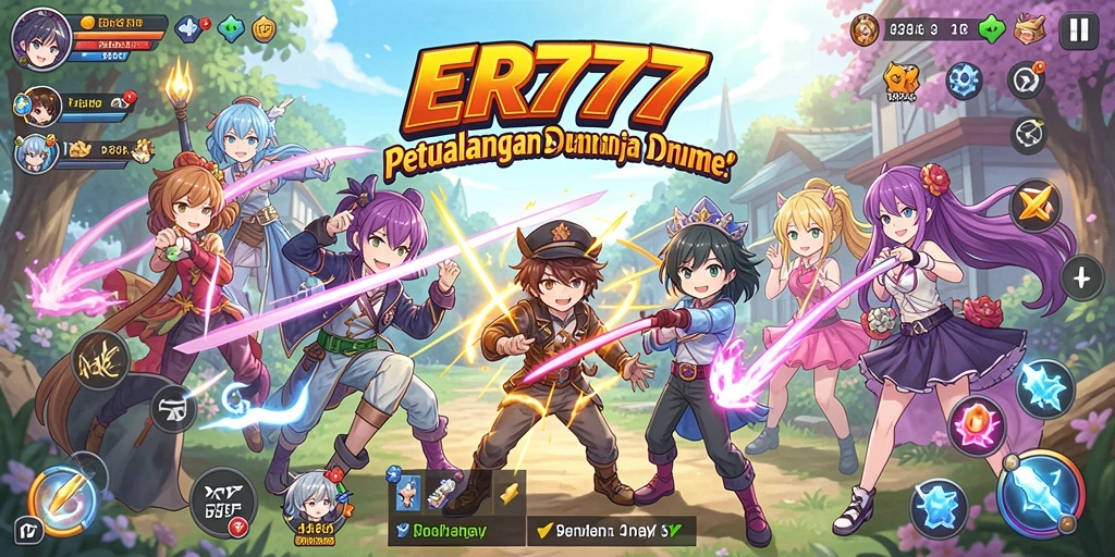 Screenshot gameplay ER777 menampilkan karakter anime yang dinamis dan mengesankan.