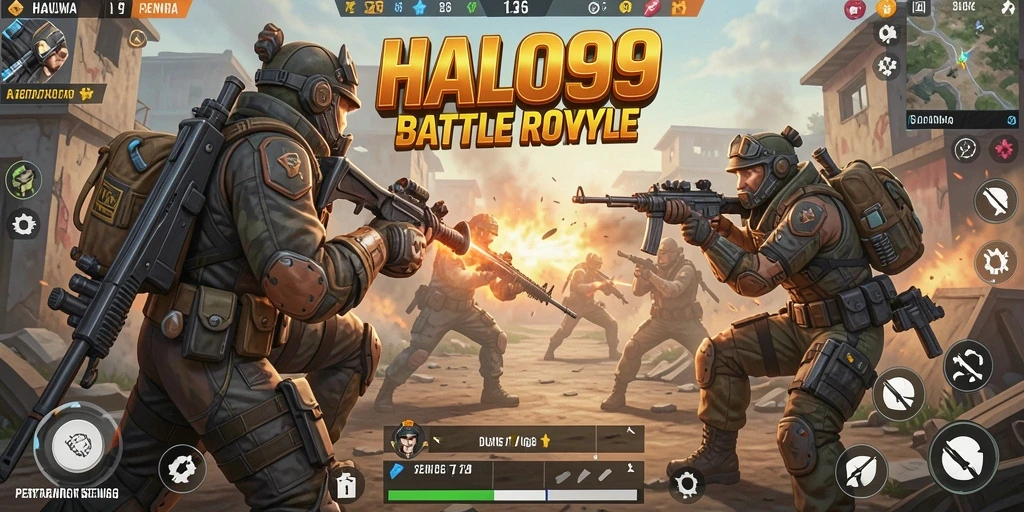 Tampilan dinamis permainan Battle Royale yang menegangkan.