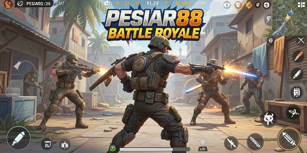 Gameplay mendebarkan PESIAR88 di arena Battle Royale.