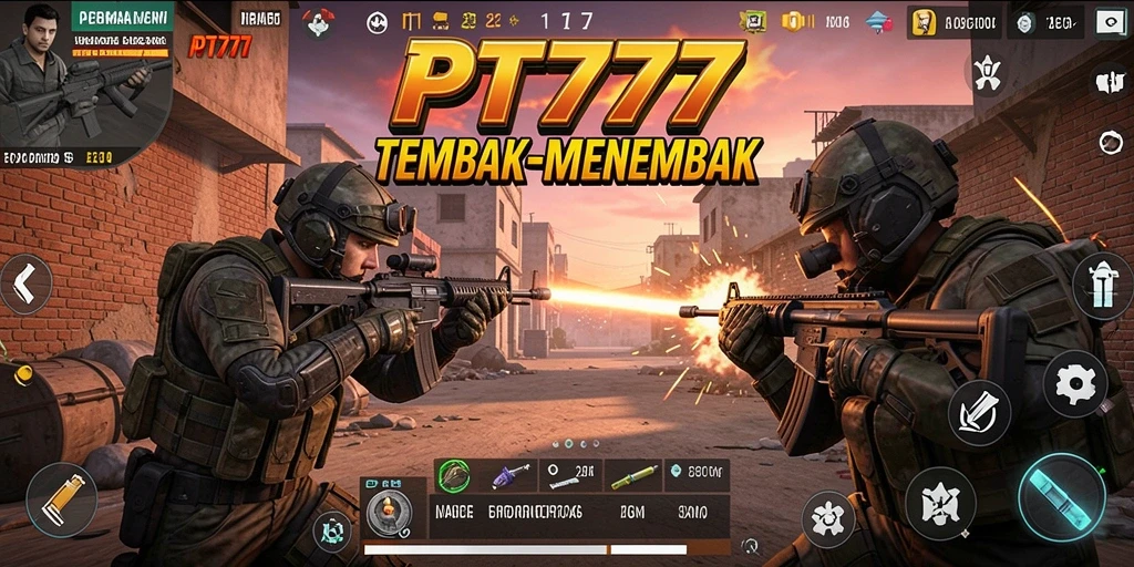 Screenshot gameplay PT777 menampilkan aksi tembak-menembak yang intens.