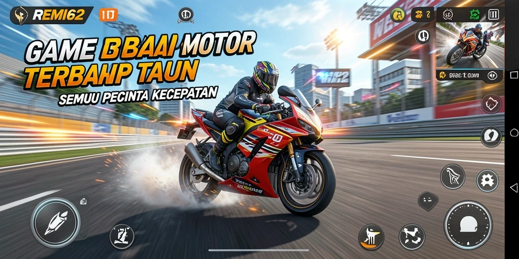 Screenshot gameplay REMI62 menampilkan balapan motor yang seru dan menegangkan.