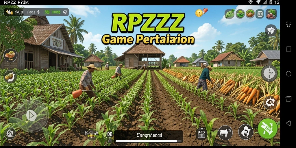 Tampilan gameplay RPZZZ dengan aktivitas bertani yang seru.
