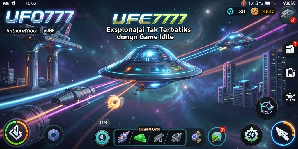 Tampilan gameplay <strong>UFO777</strong> yang menarik dengan pesawat luar angkasa yang menjelajah galaksi.