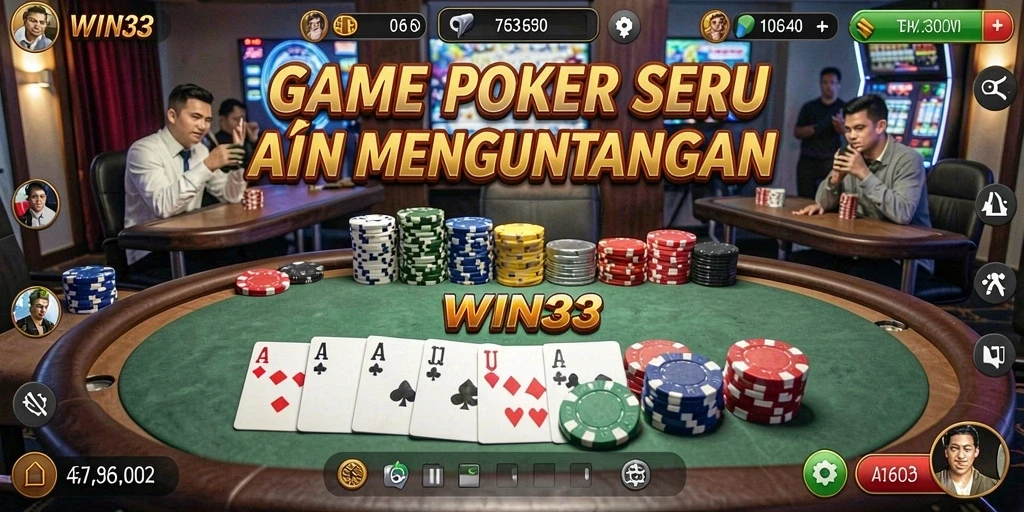 Tampilan gameplay seru dan interaktif Poker di WIN33.