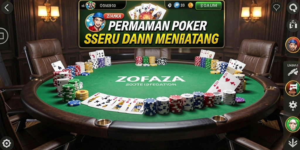 Gameplay ZOFAZA menampilkan aksi Poker yang seru dan mendebarkan.